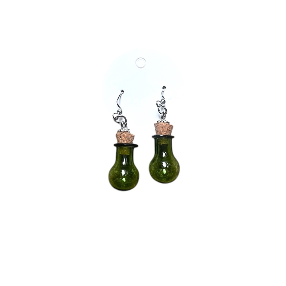 Green Glass Potion Bottle Earrings | Handmade